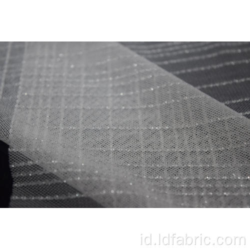 Nylon Metallic Spandex Putih Stripe Mesh Fabric